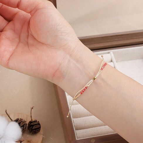 Boho Colorful Seed Beaded Braided Stackable Bracelets for Women, Dainty Handmade Gold Beads Adjustable Beige String Rope Slider Bracelet Friendship Holiday Jewelry Gift in Saudi Arabia