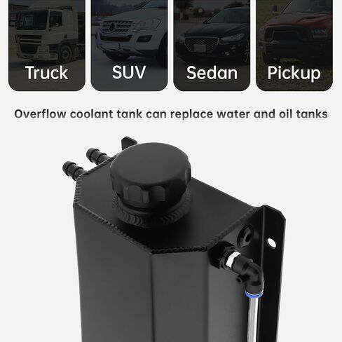 Radiator Overflow Tank 2L Coolant Overflow Tank Universal Coolant Reservoir Tank Polished Aluminum Reservoir Expansion Tank Overflow Tank, Black in Saudi Arabia