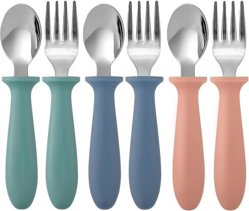 Pimoys 6 Pieces Toddler Utensils,Toddler Forks and Spoons,Kids Silverware Set with Plastic Handle Stainless Steel Toddler Silverware,Dishwasher Safe in Saudi Arabia