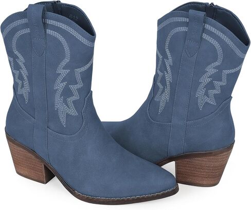 Cowboy Boot for Women,Western Embroidered Cowgirl Booties with Pointed Toe Side Chunky Heel Zipper Women Ankle Booties in Saudi Arabia
