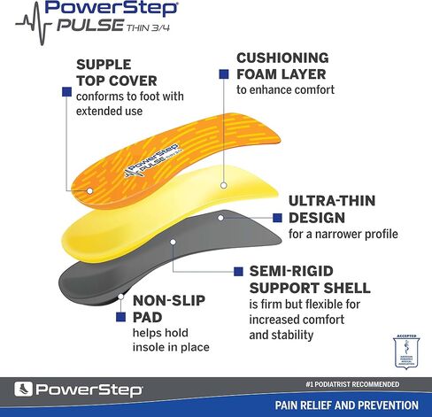 PowerStep Pulse Thin Orthotics - Arch Support Inserts + Pain Relief for Cleats & Tight Running Shoes - Insoles for Plantar Fasciitis, Mild Pronation, and Shin Splints in Saudi Arabia