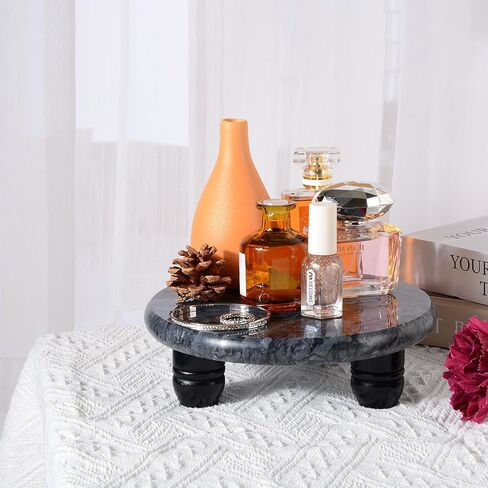 Decorative Round Marble Riser for Display,Marble Pedestal Tray for Home,Kitchen and Bathroom Countertop Organizer Counter Decor Tray.The Decorative Tray Non-slip,Stable（Black Gray） in Saudi Arabia