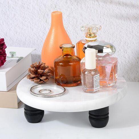Decorative Round Marble Riser for Display,Marble Pedestal Tray for Home,Kitchen and Bathroom Countertop Organizer Counter Decor Tray.The Decorative Tray Non-slip,Stable（Black Gray） in Saudi Arabia