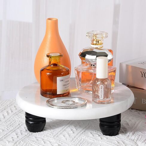 Decorative Round Marble Riser for Display,Marble Pedestal Tray for Home,Kitchen and Bathroom Countertop Organizer Counter Decor Tray.The Decorative Tray Non-slip,Stable（Black Gray） in Saudi Arabia