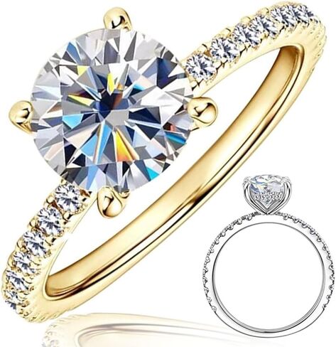 D VVS1 خاتم الخطوبة Moissanite 2 قيراط ، حلقات وعد Solitaire مستديرة لها ، 925 Sterling Silver Moissanite Rings للنساء in Kuwait
