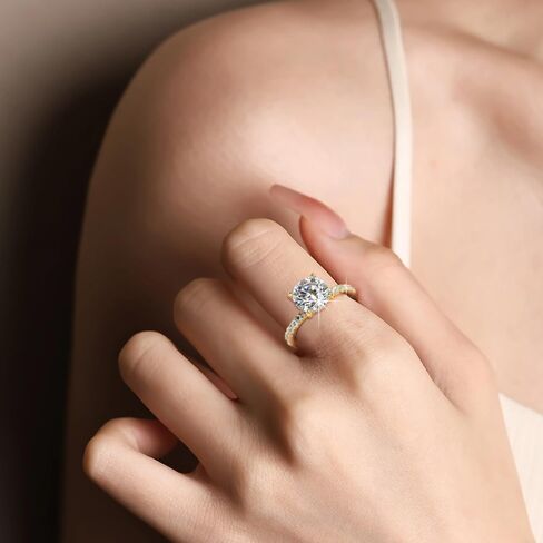 D VVS1 خاتم الخطوبة Moissanite 2 قيراط ، حلقات وعد Solitaire مستديرة لها ، 925 Sterling Silver Moissanite Rings للنساء in Kuwait