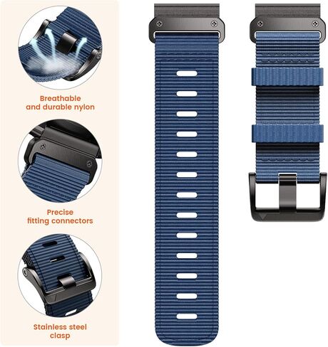 متوافق مع Garmin Fenix ​​5X/7X/Tactix 7 pro، سوار ساعة Quickfit من النايلون مقاس 26 مم لـ Garmin Fenix ​​3/3 HR، Fenix ​​5X Plus/6X/6X Pro/Tactix/Descent MK1/D2 Delta PX/D2 Charlie، أسود in Kuwait