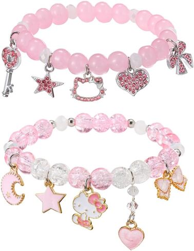 Kawaii Kitty Bracelets Set Elastic Crystal Bead Bracelets Elastic Kawaii Charm Bracelets Birthday Christmas Jewelry Gifts for Women Girlfriend Best Friend Sister in Saudi Arabia