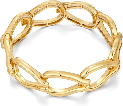Chunky Stretch Bangles Bracelets for Women Trendy Wide Elastic Gold Bracelet Flexible Link Chain Bracelets in Saudi Arabia