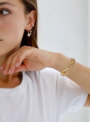 Chunky Stretch Bangles Bracelets for Women Trendy Wide Elastic Gold Bracelet Flexible Link Chain Bracelets in Saudi Arabia