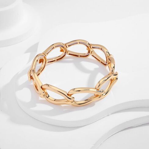 Chunky Stretch Bangles Bracelets for Women Trendy Wide Elastic Gold Bracelet Flexible Link Chain Bracelets in Saudi Arabia