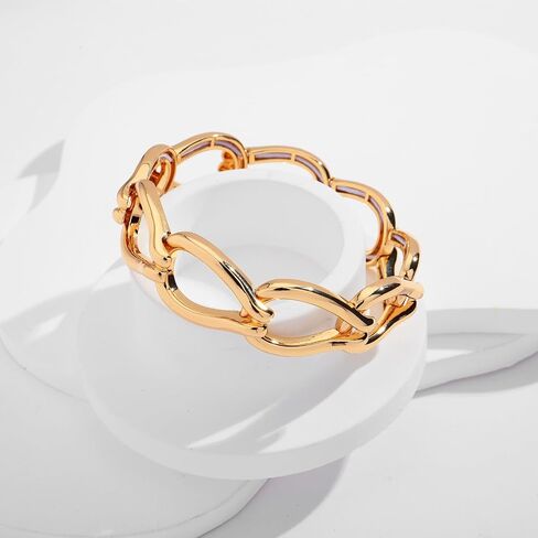 Chunky Stretch Bangles Bracelets for Women Trendy Wide Elastic Gold Bracelet Flexible Link Chain Bracelets in Saudi Arabia