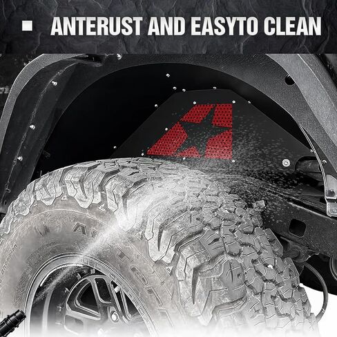 لبطانات الحاجز الداخلي الخلفية لـ Wrangler JK، غطاء جيد للعجلة الخلفية متوافق مع 2007-2018 Jeep Wrangler JK & JKU Unlimited 2/4 أبواب، واقيات الطين الفولاذية على طراز البرق بطانات مضيئة (قطعتان) in Kuwait