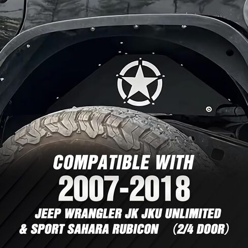 for Wrangler JK Rear Inner Fender Liners Back Wheel Well Cover Compatible with 2007-2018 Jeep Wrangler JK & JKU Unlimited 2/4 Doors, Lightning Style Steel Mud Guards Fender Flare Liners (2 PCS) in Kuwait