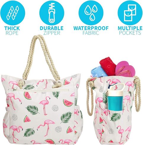 Beach Bag Spacious Shoulder Tote Travel & Gym Bag w/Multiple Pockets & Strong Zipper in Kuwait