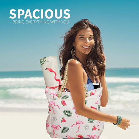 Beach Bag Spacious Shoulder Tote Travel & Gym Bag w/Multiple Pockets & Strong Zipper in Kuwait