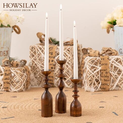 HOWSILAY Candle Holder Wood Candle Holders for Table Centerpiece Candlestick Holders Modern Farmhouse Decor Candlesticks fits 3/4" or 7/8" Taper Candle and Dia 1.5" Led Tea Lights or Pillar Candles in Saudi Arabia