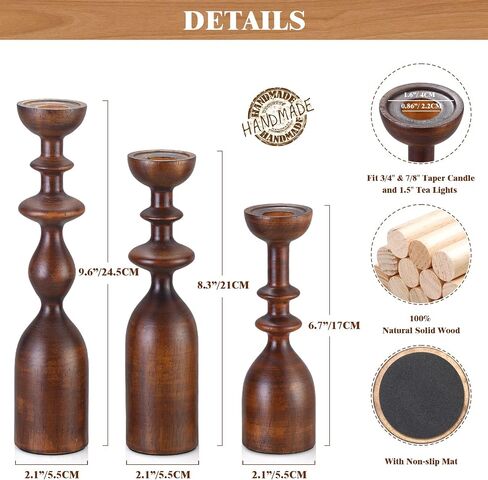 HOWSILAY Candle Holder Wood Candle Holders for Table Centerpiece Candlestick Holders Modern Farmhouse Decor Candlesticks fits 3/4" or 7/8" Taper Candle and Dia 1.5" Led Tea Lights or Pillar Candles in Saudi Arabia