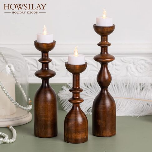 HOWSILAY Candle Holder Wood Candle Holders for Table Centerpiece Candlestick Holders Modern Farmhouse Decor Candlesticks fits 3/4" or 7/8" Taper Candle and Dia 1.5" Led Tea Lights or Pillar Candles in Saudi Arabia