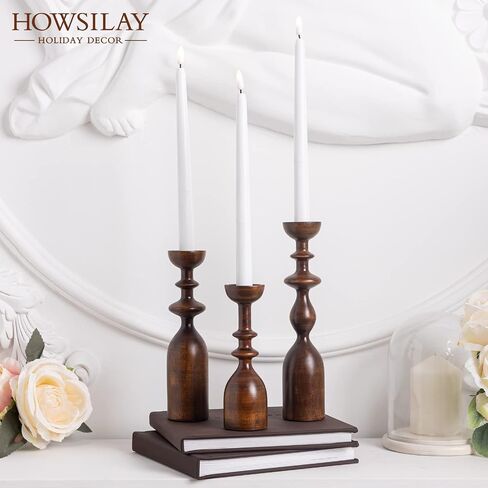 HOWSILAY Candle Holder Wood Candle Holders for Table Centerpiece Candlestick Holders Modern Farmhouse Decor Candlesticks fits 3/4" or 7/8" Taper Candle and Dia 1.5" Led Tea Lights or Pillar Candles in Saudi Arabia