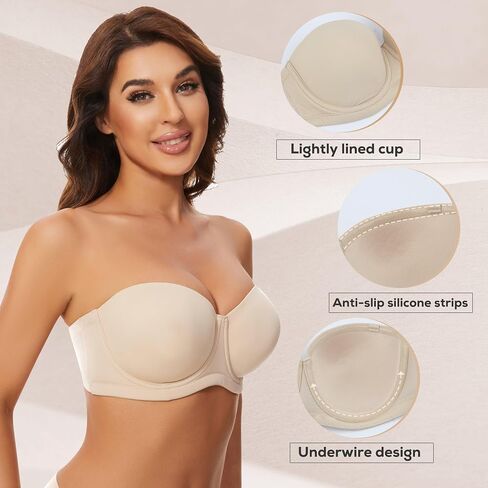 sheroine Strapless Push up Plus Size Lightly Lined Bra Underwire Multiway Full Coverage Padded Large Breasts Bras in Saudi Arabia