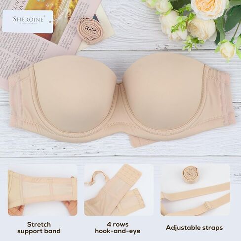sheroine Strapless Push up Plus Size Lightly Lined Bra Underwire Multiway Full Coverage Padded Large Breasts Bras in Saudi Arabia