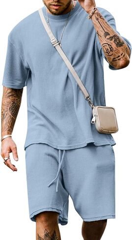 Babioboa Men's Short Sleeve Tracksuit Summer T Shirt & Shorts set 2 Pockets Oversize Two Piece Casual Daily Duty-off in Kuwait