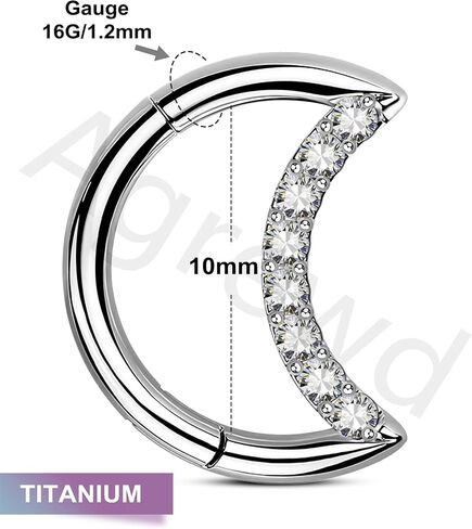 حلقات التيتانيوم الحاجز 16G القمر الحاجز المجوهرات واضحة CZ Rook Daith Jewelry in Kuwait