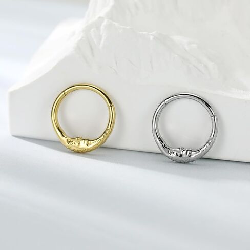 FUNLMO 16G Crescent Moon Face Septum Ring Nose Ring Daith Piercing Jewelry 316L Surgical Steel Septum Jewelry Unique Helix Tragus Piercing Jewelry Cartilage Earring in Saudi Arabia
