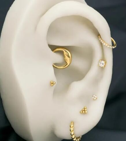 FUNLMO 16G Crescent Moon Face Septum Ring Nose Ring Daith Piercing Jewelry 316L Surgical Steel Septum Jewelry Unique Helix Tragus Piercing Jewelry Cartilage Earring in Saudi Arabia