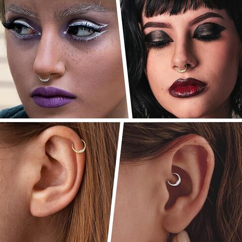 FUNLMO 16G Crescent Moon Face Septum Ring Nose Ring Daith Piercing Jewelry 316L Surgical Steel Septum Jewelry Unique Helix Tragus Piercing Jewelry Cartilage Earring in Saudi Arabia