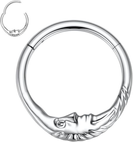 FUNLMO 16G Crescent Moon Face Septum Ring Nose Ring Daith Piercing Jewelry 316L Surgical Steel Septum Jewelry Unique Helix Tragus Piercing Jewelry Cartilage Earring in Saudi Arabia