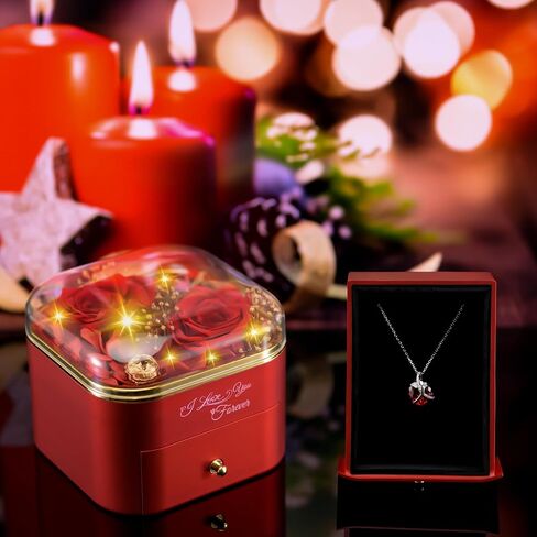 Mothers Day Rose Gifts for Mom, Preserved Red Real Rose with I Love You Heart Necklace, Birthday Gifts for Women, Girlfriend, Wife, Grandma(Red) in Saudi Arabia