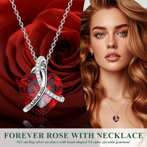 Mothers Day Rose Gifts for Mom, Preserved Red Real Rose with I Love You Heart Necklace, Birthday Gifts for Women, Girlfriend, Wife, Grandma(Red) in Saudi Arabia