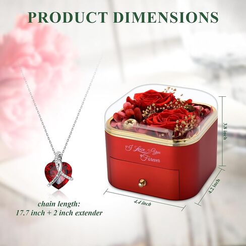 Mothers Day Rose Gifts for Mom, Preserved Red Real Rose with I Love You Heart Necklace, Birthday Gifts for Women, Girlfriend, Wife, Grandma(Red) in Saudi Arabia