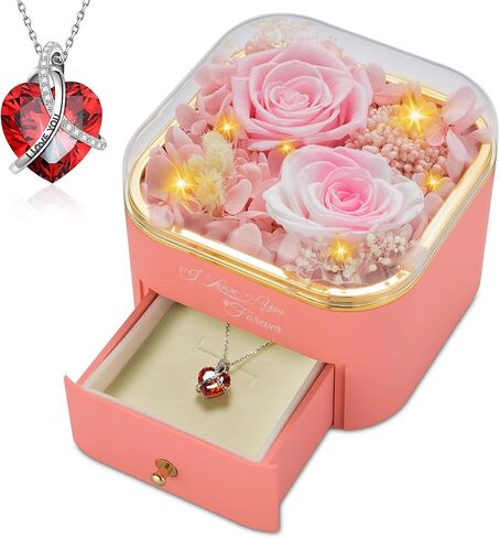 Mothers Day Rose Gifts for Mom, Preserved Red Real Rose with I Love You Heart Necklace, Birthday Gifts for Women, Girlfriend, Wife, Grandma(Red) in Kuwait