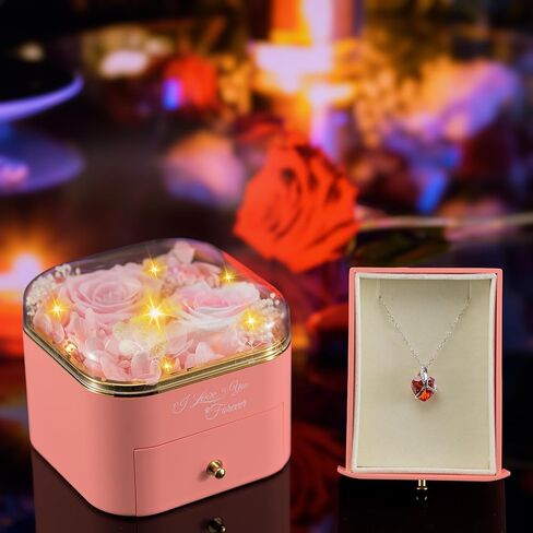 Mothers Day Rose Gifts for Mom, Preserved Red Real Rose with I Love You Heart Necklace, Birthday Gifts for Women, Girlfriend, Wife, Grandma(Red) in Kuwait