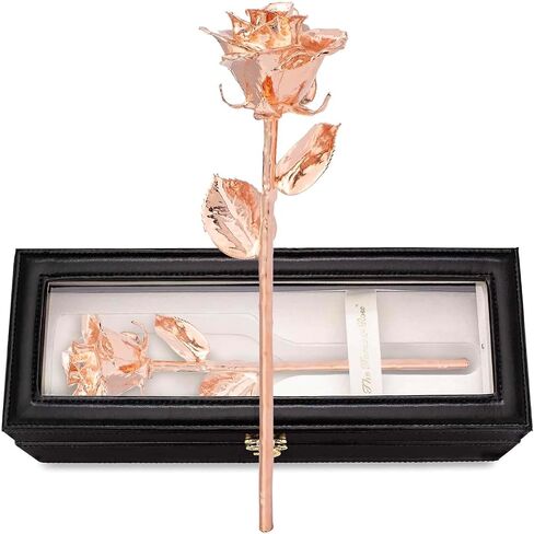 Forever Rose in Leather Case Bundle | A Genuine, One of A Kind Real Hand Dipped Rose Gold in Luxury Leather Case with LED Lights, Unique & Everlasting Rose Gold Roses Gift for Women & Men in Saudi Arabia