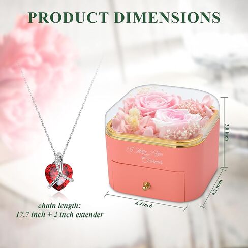 Mothers Day Rose Gifts for Mom, Preserved Red Real Rose with I Love You Heart Necklace, Birthday Gifts for Women, Girlfriend, Wife, Grandma(Red) in Kuwait