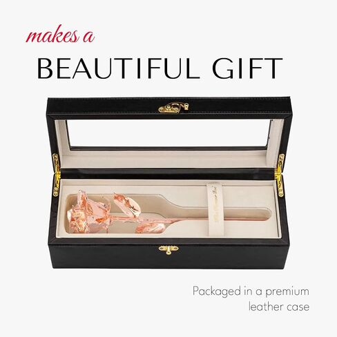 Forever Rose in Leather Case Bundle | A Genuine, One of A Kind Real Hand Dipped Rose Gold in Luxury Leather Case with LED Lights, Unique & Everlasting Rose Gold Roses Gift for Women & Men in Saudi Arabia