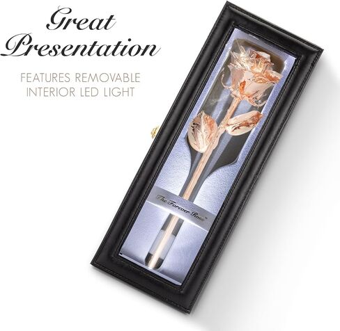 Forever Rose in Leather Case Bundle | A Genuine, One of A Kind Real Hand Dipped Rose Gold in Luxury Leather Case with LED Lights, Unique & Everlasting Rose Gold Roses Gift for Women & Men in Saudi Arabia