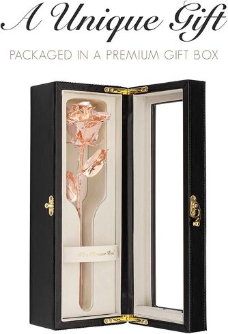 Forever Rose in Leather Case Bundle | A Genuine, One of A Kind Real Hand Dipped Rose Gold in Luxury Leather Case with LED Lights, Unique & Everlasting Rose Gold Roses Gift for Women & Men in Saudi Arabia