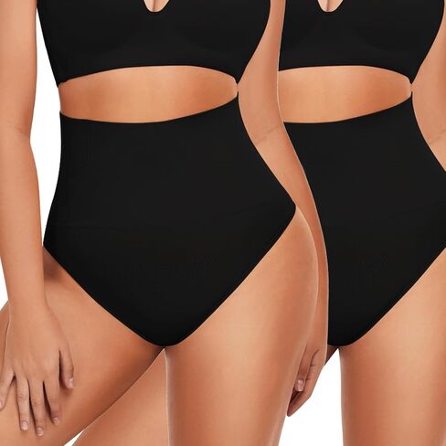Niceuare 2 Pack Tummy Control Shapewear Thong Women Body Shaper Underwear High-waisted Sculpting Thong Fupa Control Panties in Saudi Arabia