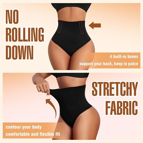 Niceuare 2 Pack Tummy Control Shapewear Thong Women Body Shaper Underwear High-waisted Sculpting Thong Fupa Control Panties in Saudi Arabia