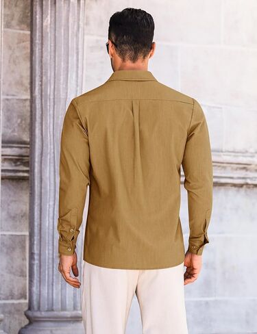 Letsee mens زر غير رسمي لأسفل قميص غير محظور طويل الأكمام الدنيم قميص قميص فستان خالٍ من التجاعيد in Kuwait