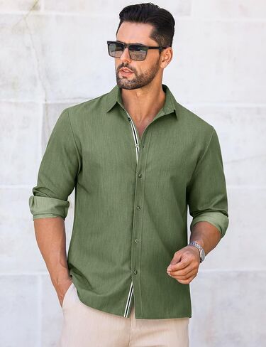 Letsee mens زر غير رسمي لأسفل قميص غير محظور طويل الأكمام الدنيم قميص قميص فستان خالٍ من التجاعيد in Saudi Arabia