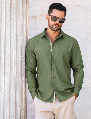 Letsee mens زر غير رسمي لأسفل قميص غير محظور طويل الأكمام الدنيم قميص قميص فستان خالٍ من التجاعيد in Saudi Arabia