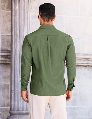 Letsee mens زر غير رسمي لأسفل قميص غير محظور طويل الأكمام الدنيم قميص قميص فستان خالٍ من التجاعيد in Saudi Arabia