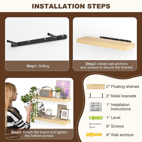 AZSKY 16 Inch White Floating Shelf, Floating Book Shelves for Wall, 6.7Inch Deep Floating Shelves, Wood Wall Shelves Wall Mounted Decor Storage for Bathroom, Living Room, Bedroom, Kitchen in Kuwait