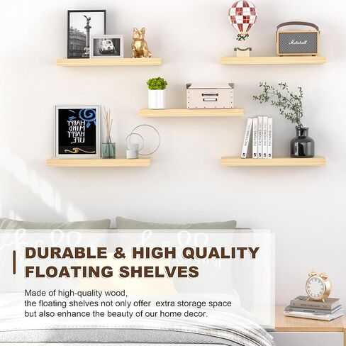 AZSKY 16 Inch White Floating Shelf, Floating Book Shelves for Wall, 6.7Inch Deep Floating Shelves, Wood Wall Shelves Wall Mounted Decor Storage for Bathroom, Living Room, Bedroom, Kitchen in Kuwait
